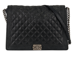 Large Quilted Boy Bag, Suede, Black, 18578329, DB, 2*